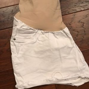 Maternity white denim shorts